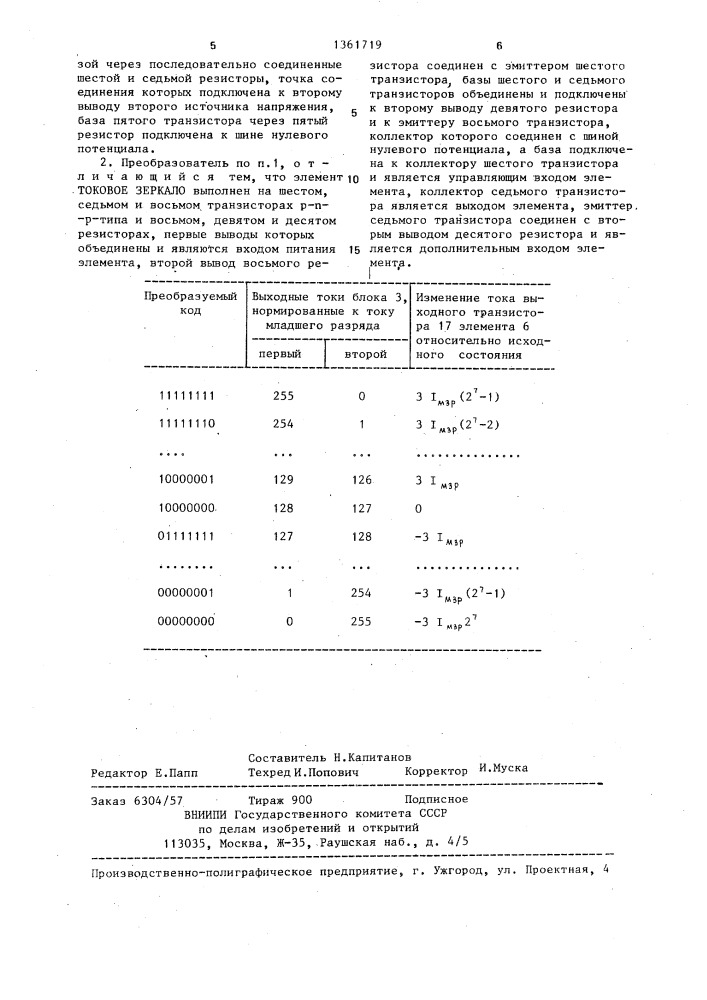Цифроаналоговый преобразователь (патент 1361719)