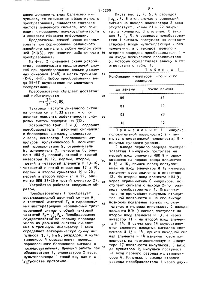 Способ преобразования дискретных сигналов и устройство для его осуществления (патент 940200)