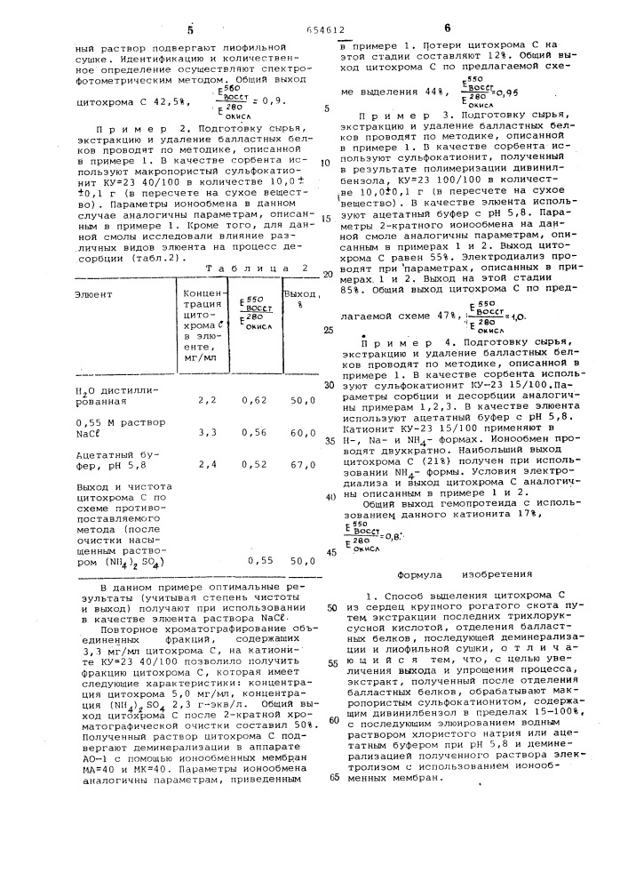 Способ выделения цитохрома (патент 654612)