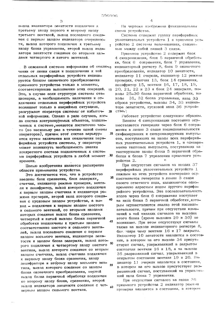 Приемное устройство системы телемеханики (патент 596996)