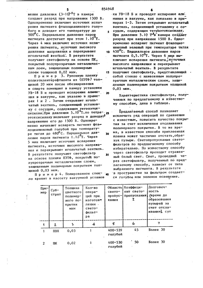 Способ изготовления светофильтров (патент 854948)