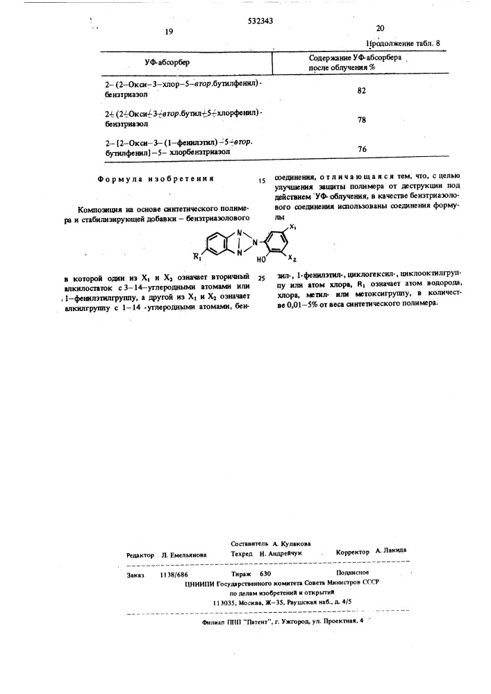 Композиция на основе синтетического полимера (патент 532343)