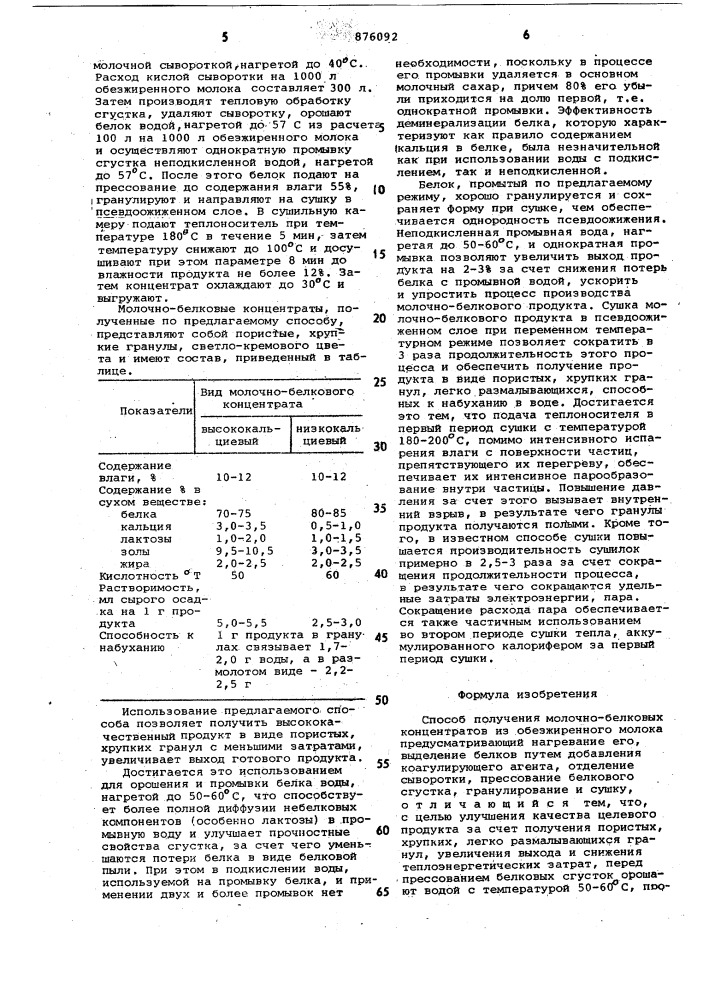 Способ получения молочно-белковых концентратов (патент 876092)