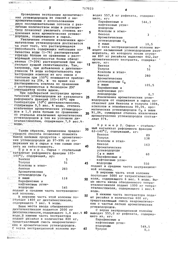 Способ выделения ароматических углеводородов из их смесей с неароматическими (патент 717023)