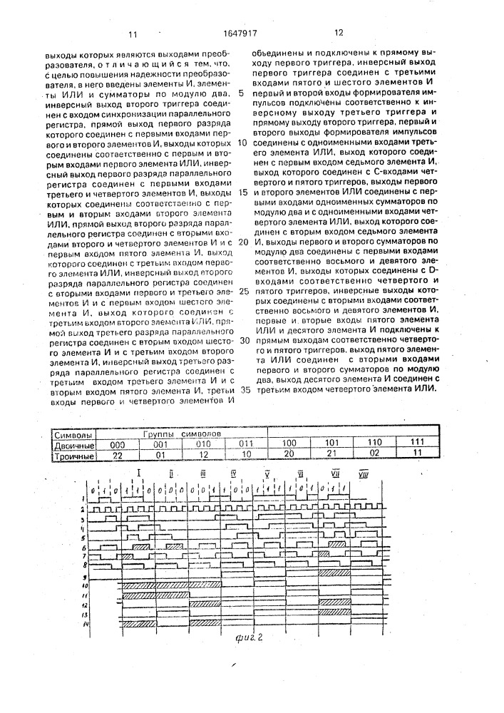 Преобразователь двоичного кода в трехпозиционный код (патент 1647917)