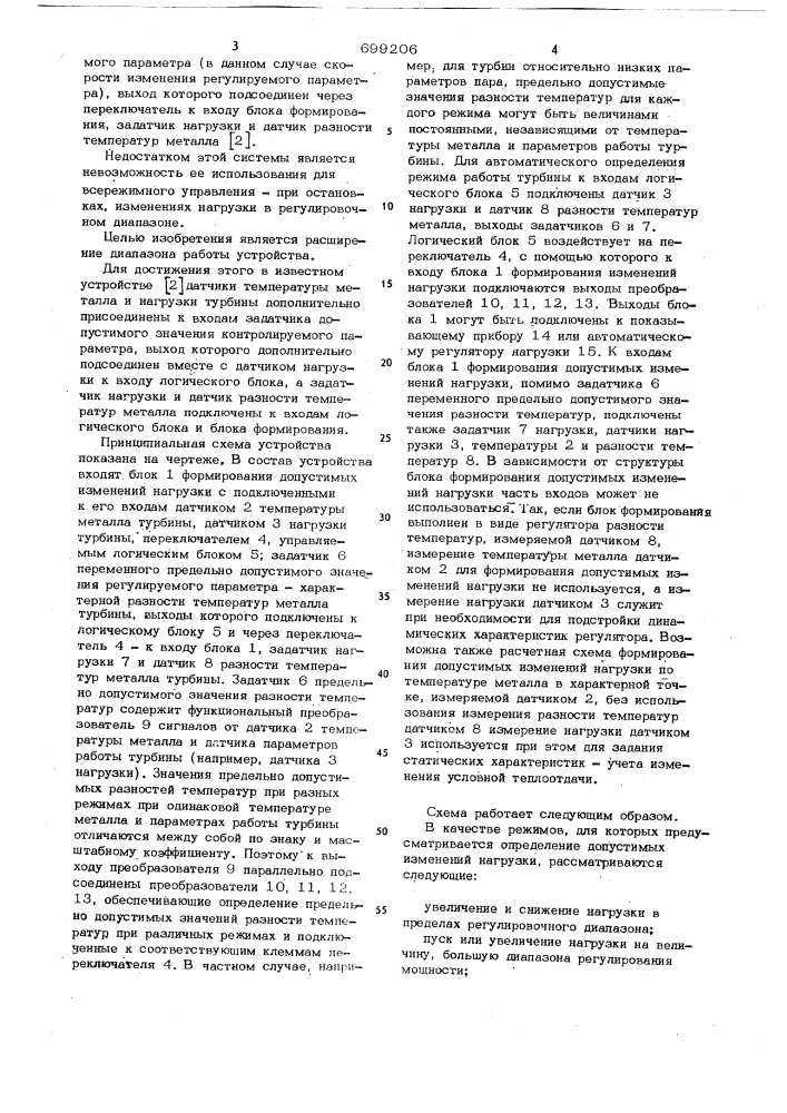 Устройство для определения допустимых изменений нагрузки турбины (патент 699206)