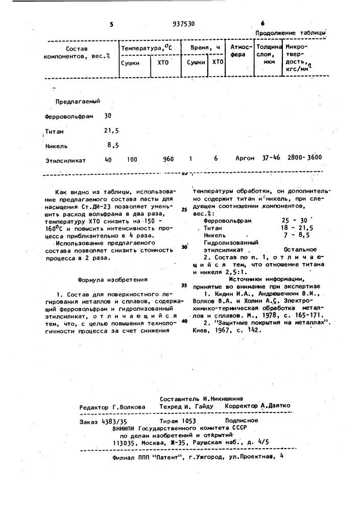 Состав для поверхностного легирования металлов и сплавов (патент 937530)