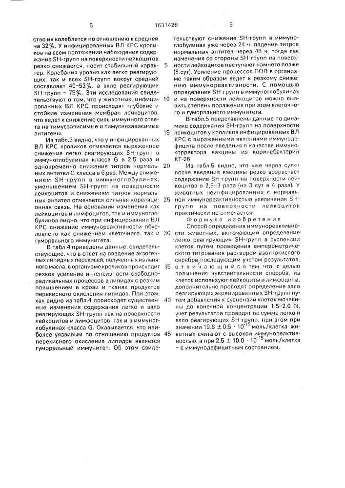 Способ определения иммунореактивности животных (патент 1631428)