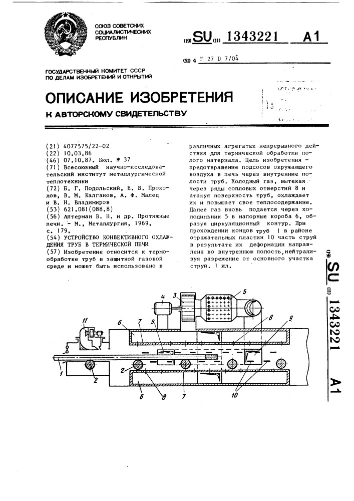 Устройство конвективного охлаждения труб в термической печи (патент 1343221)