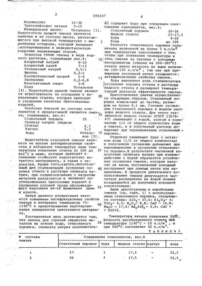 Смазка для горячего прессования металлов (патент 696047)