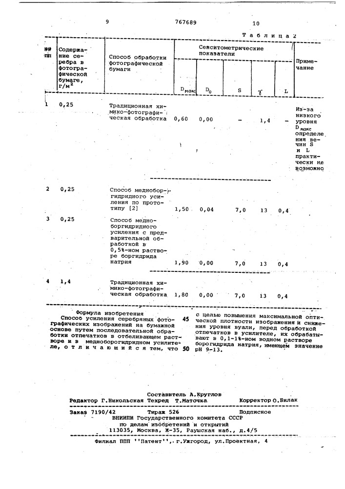 Способ усиления серебряных фотографических изображений на бумажной основе (патент 767689)