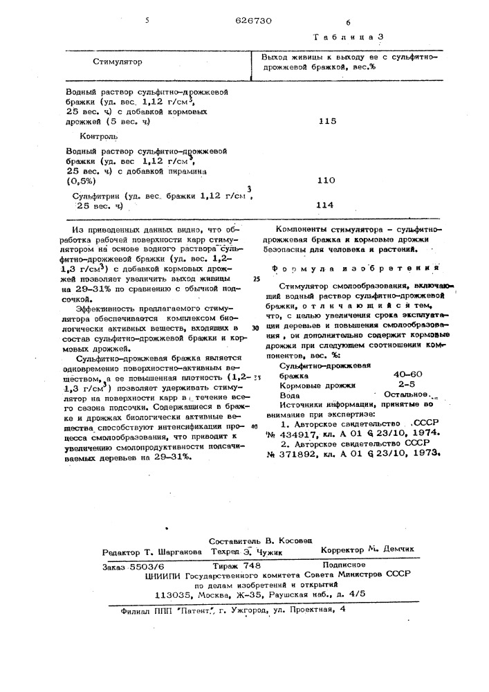 Стимулятор смолообразования (патент 626730)