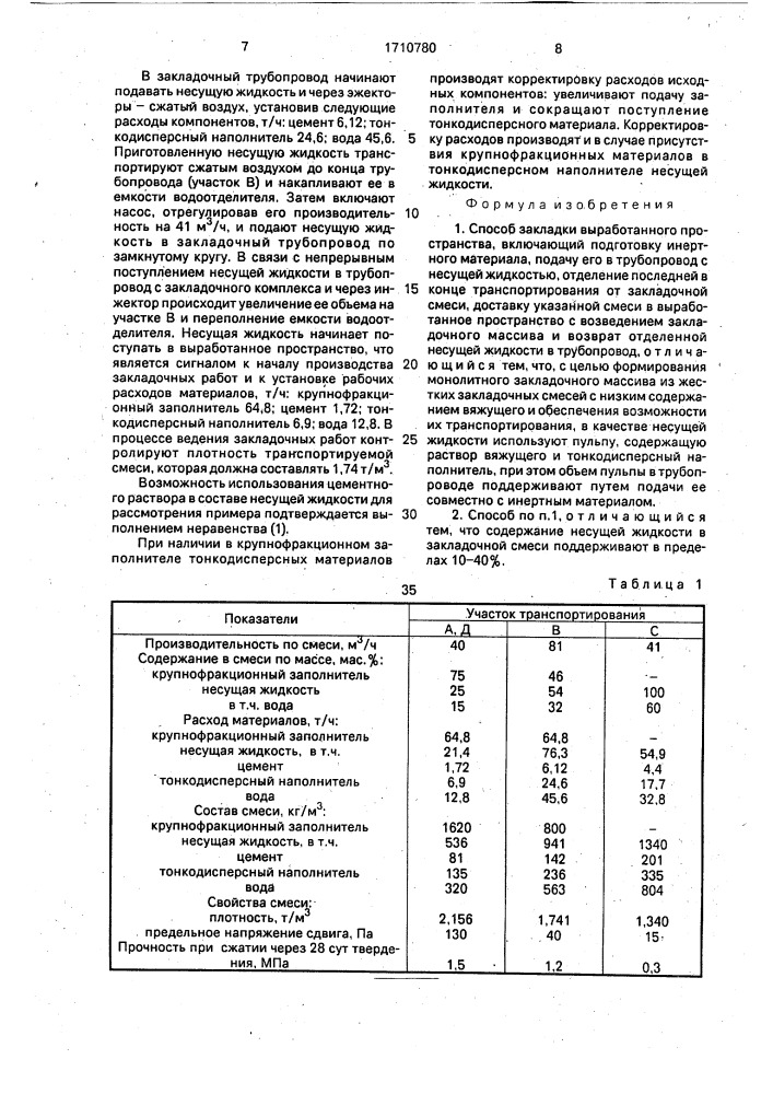 Способ закладки выработанного пространства (патент 1710780)