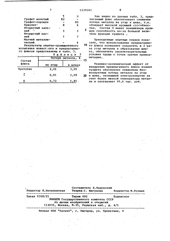 Флюс для плавки бериллиевой бронзы (патент 1129261)