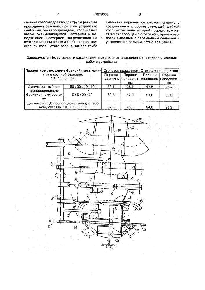 Устройство для механического рассеивания пыли (патент 1819332)