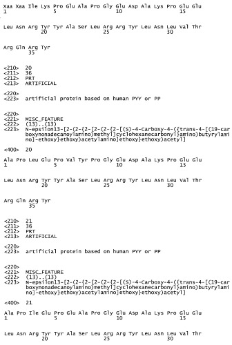 Длительно действующие агонисты рецепторов y2 и(или) y4 (патент 2504550)