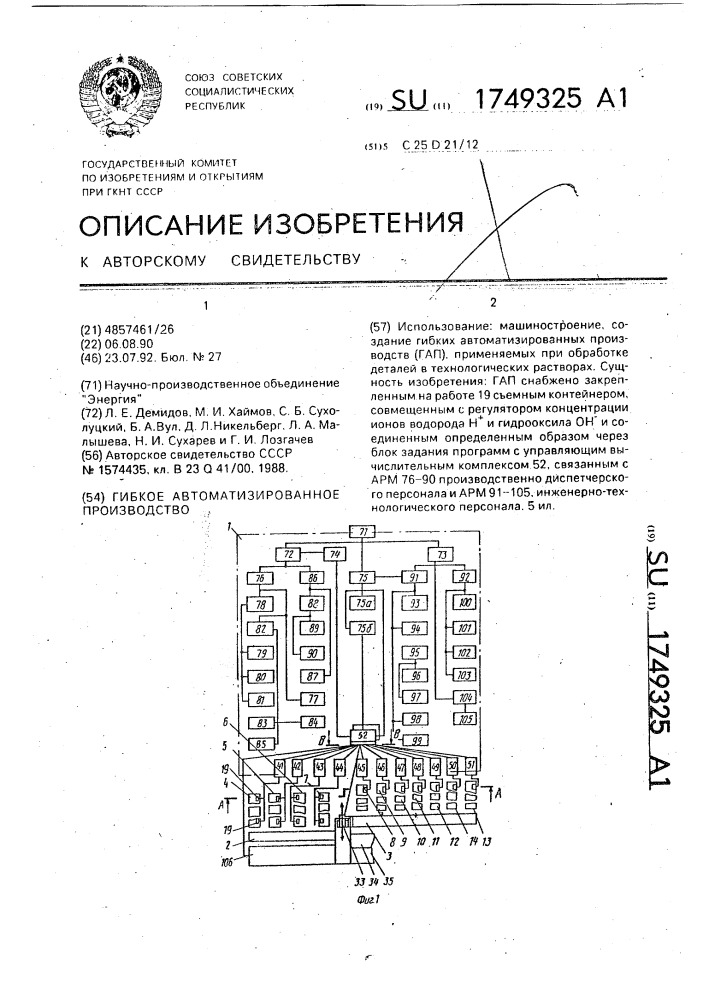 Гибкое автоматизированное производство (патент 1749325)