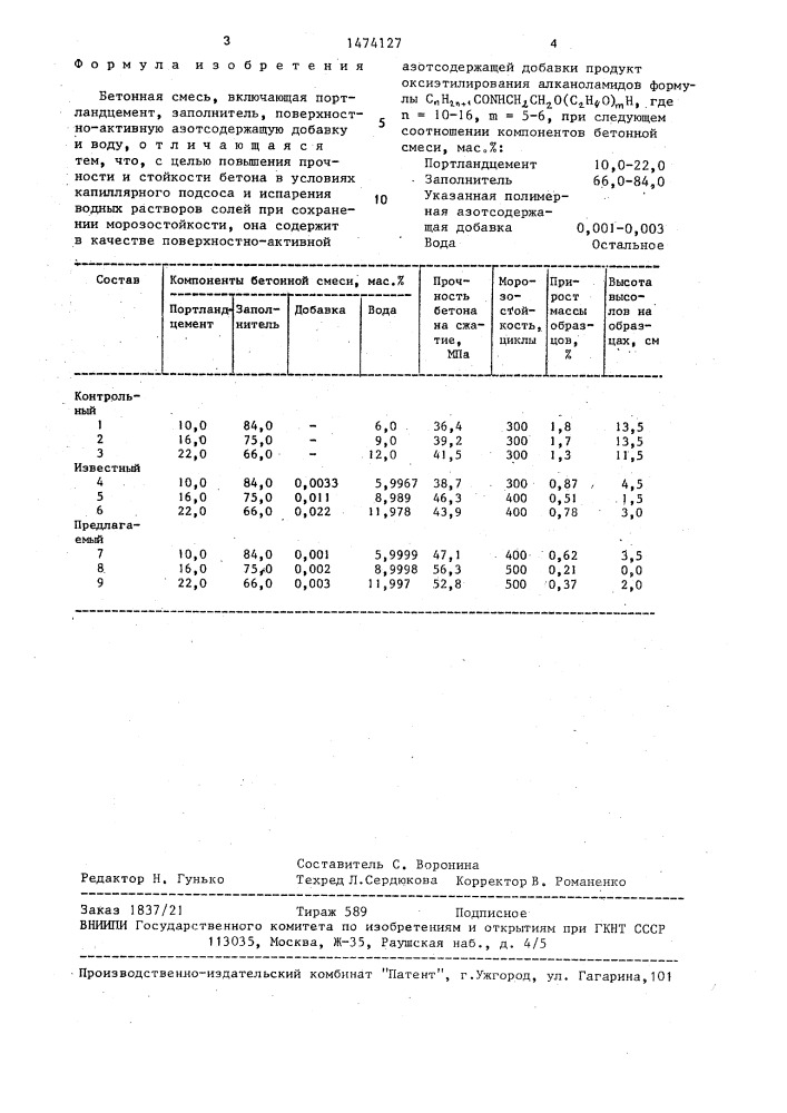 Бетонная смесь (патент 1474127)