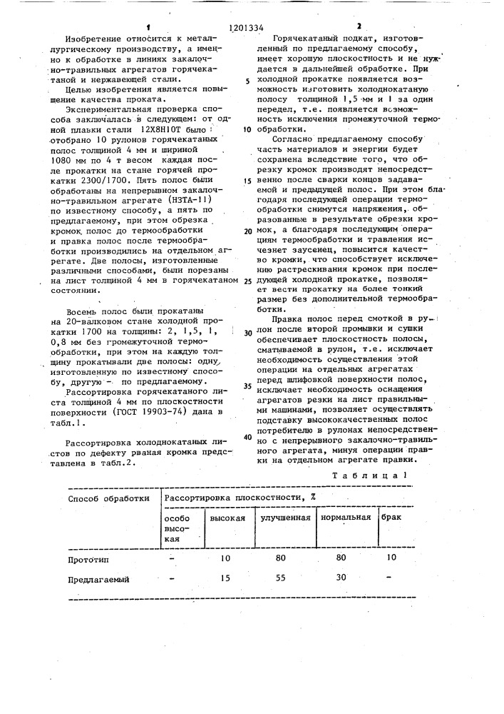 Способ непрерывной обработки рулонной горячекатаной нержавеющей стали (патент 1201334)