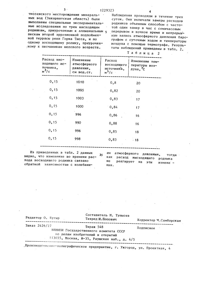 Способ определения напорности водоносного горизонта (патент 1229323)