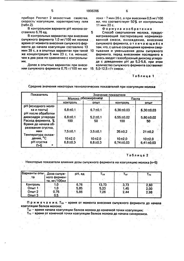 Способ свертывания молока (патент 1808286)