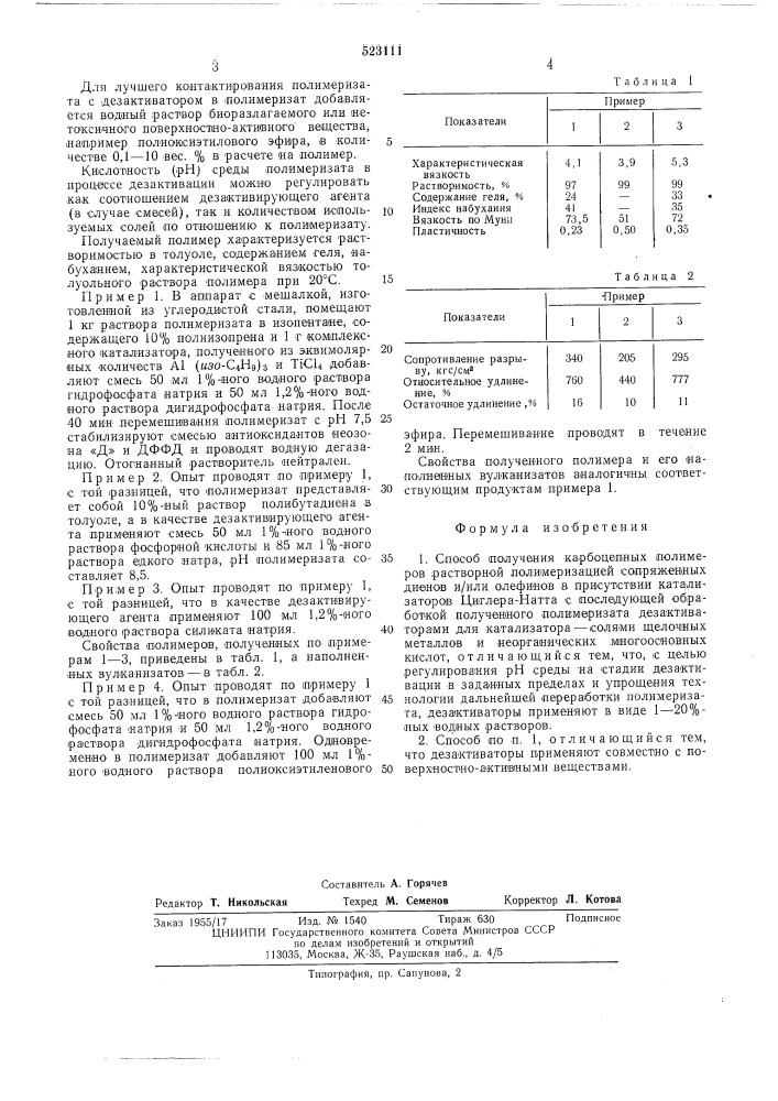 Способ получения карбоцепных полимеров (патент 523111)