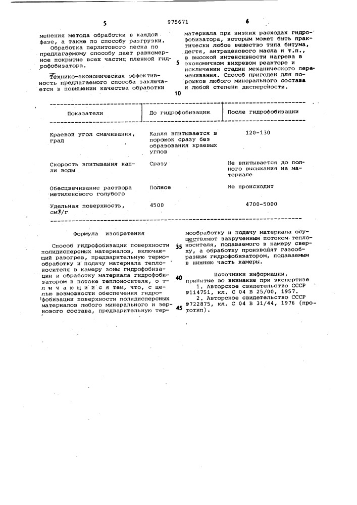 Способ гидрофобизации поверхности полидисперсных материалов (патент 975671)