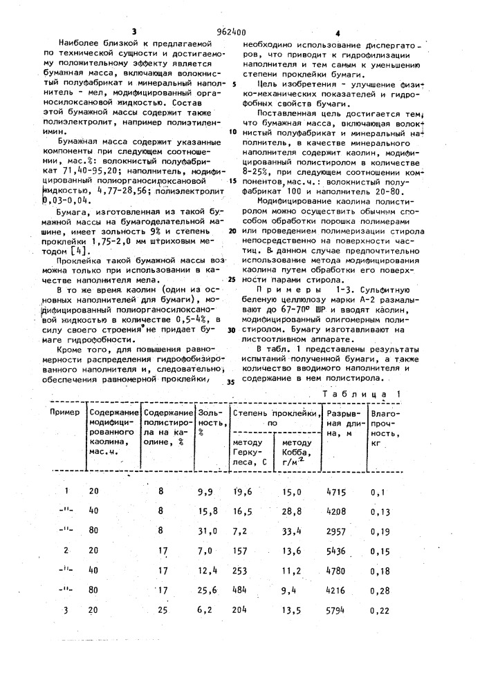 Бумажная масса (патент 962400)