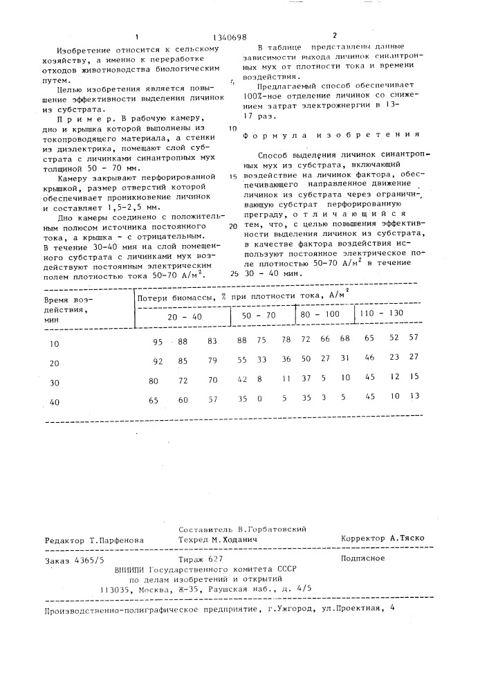 Способ выделения личинок синантропных мух из субстрата (патент 1340698)