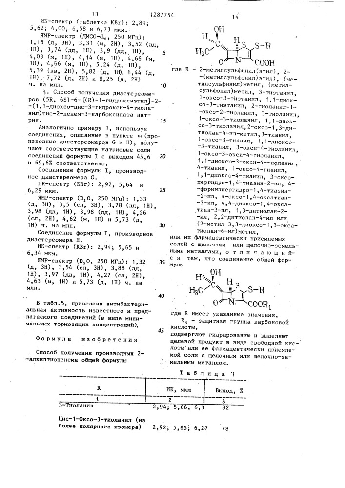 Способ получения производных 2-алкилтиопенема или их фармацевтически приемлемых солей с щелочным или щелочно- земельными металлами (патент 1287754)