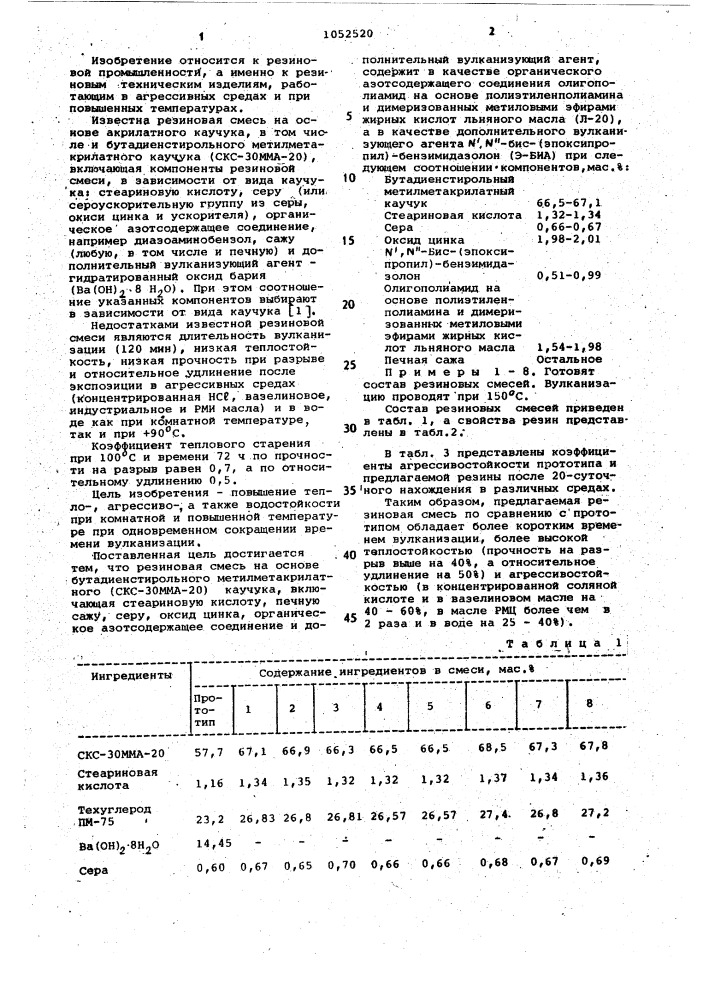 Резиновая смесь на основе бутадиен-стирольного метилметакрилатного каучука (патент 1052520)