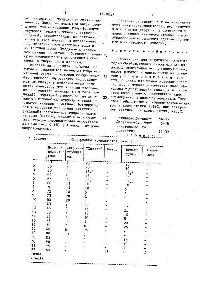 Композиция для защитного покрытия термообрабатываемых строительных изделий (патент 1520057)