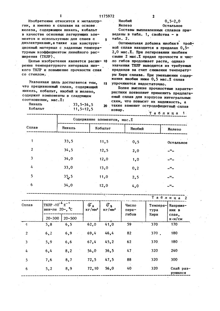 Прецизионный сплав (патент 1175972)