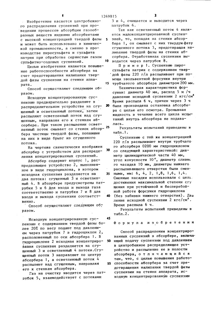 Способ распределения концентрированных суспензий в абсорбере (патент 1269815)