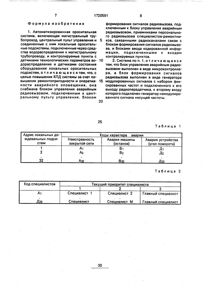 Автоматизированная оросительная система (патент 1720591)