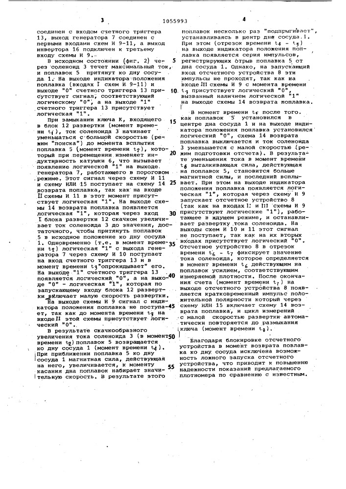 Плотномер жидкости (патент 1055993)