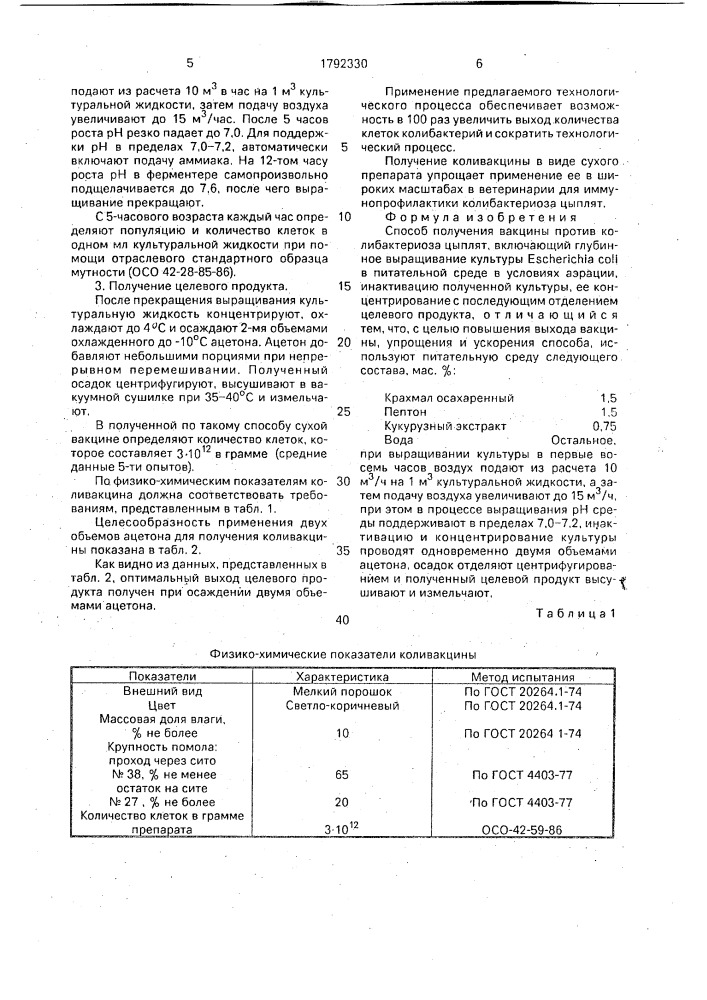 Способ получения вакцины против колибактериоза цыплят (патент 1792330)