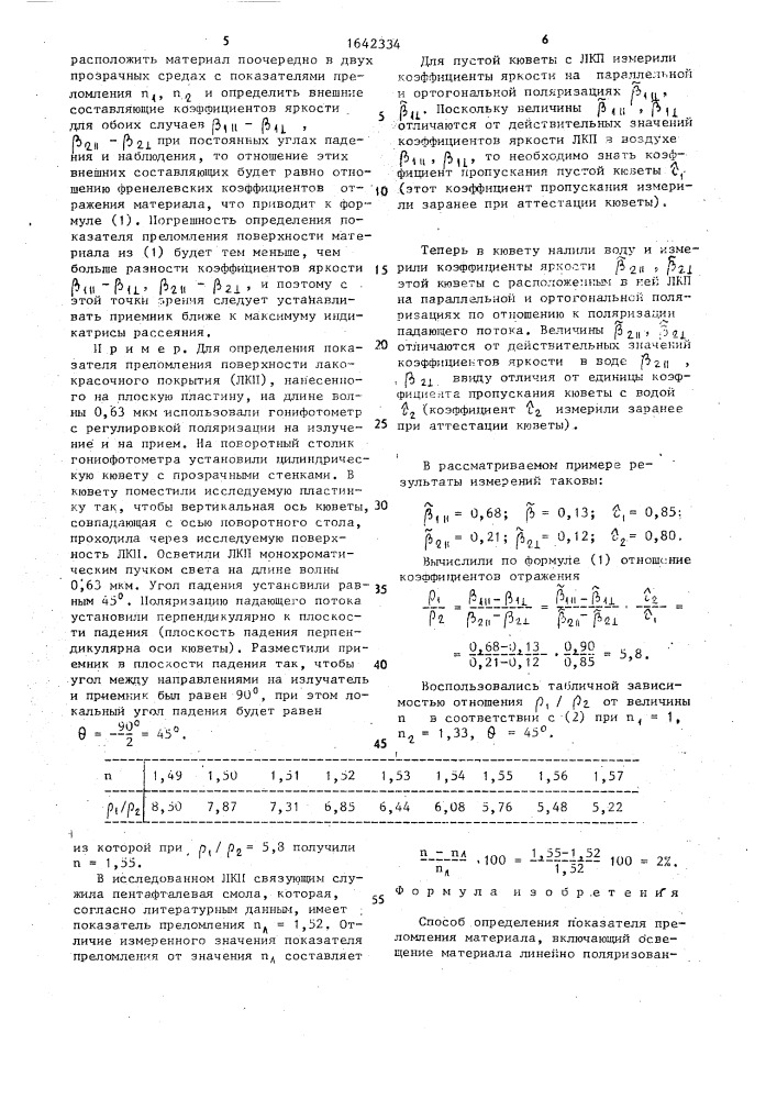 Способ определения показателя преломления материала (патент 1642334)