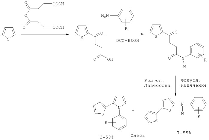 Способ получения 3-алкил-2-(2-тиенил)пирролов и их n-винильных производных (патент 2477725)