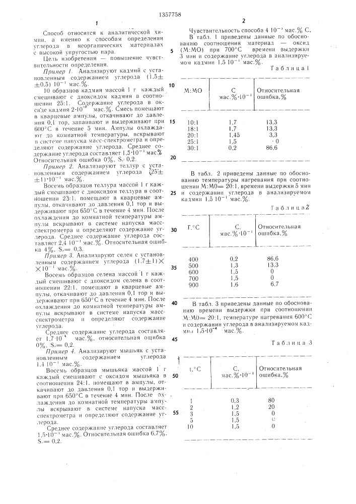 Способ определения углерода в неорганических материалах с высокой упругостью пара (патент 1357758)