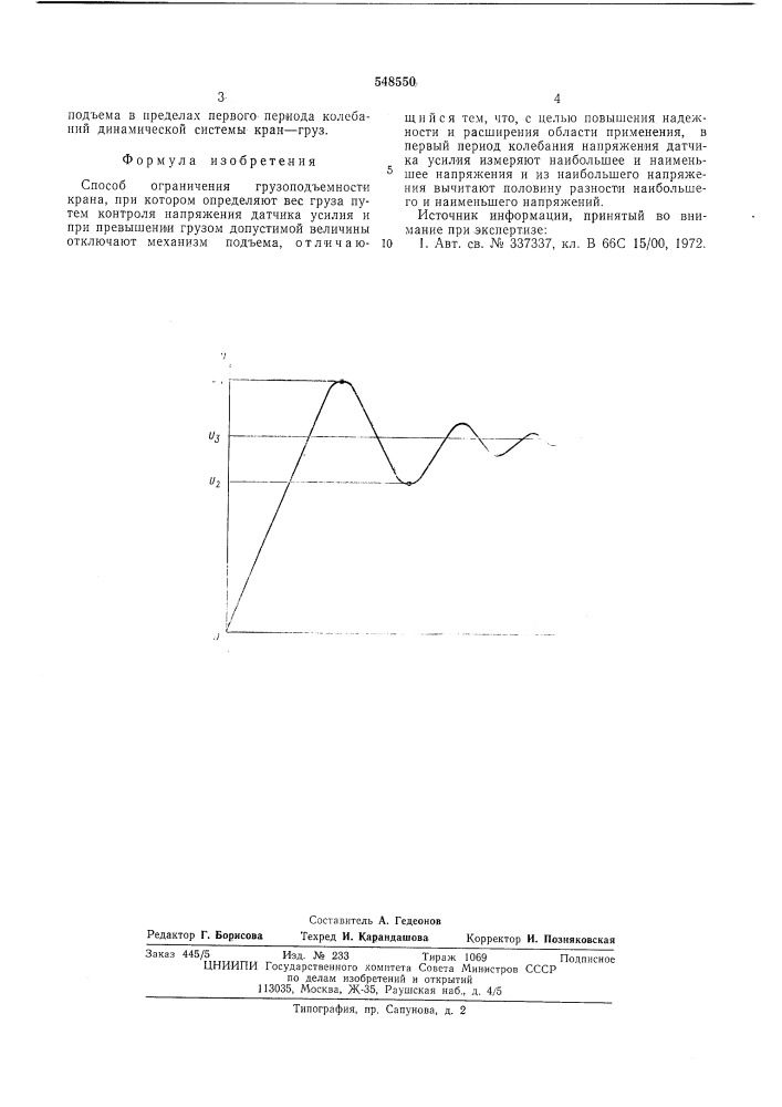 Способ ограничения грузоподъемности крана (патент 548550)