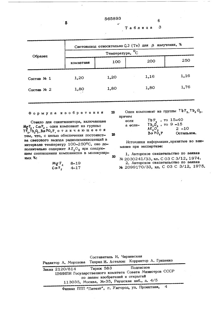 Стекло для сцинтиллятора (патент 565893)