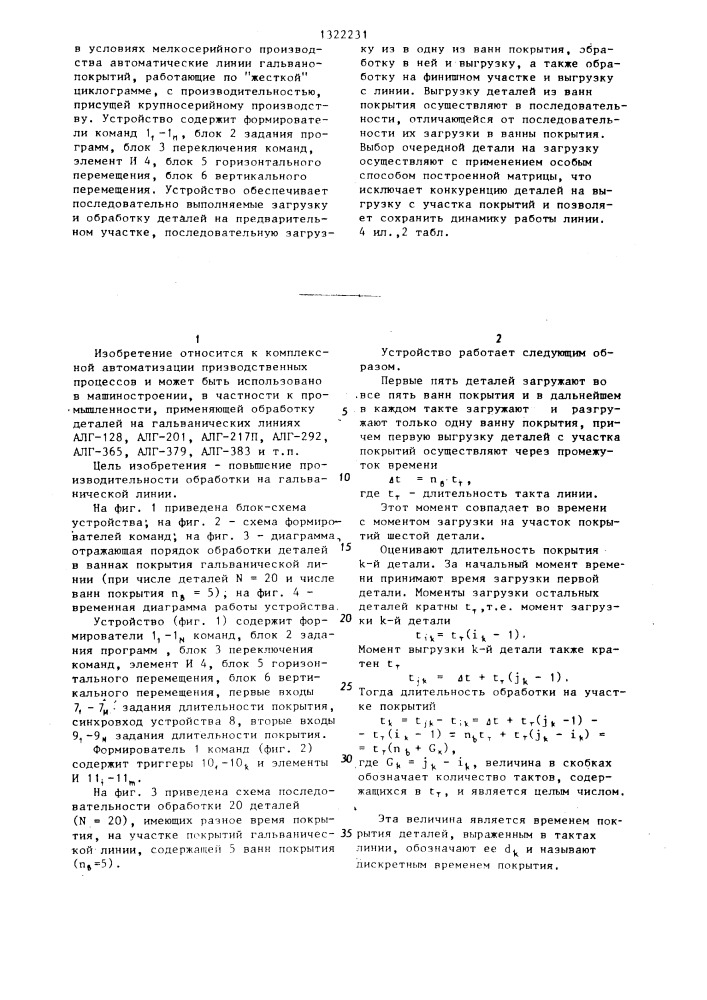 Устройство для управления обработкой деталей на гальванических линиях (патент 1322231)
