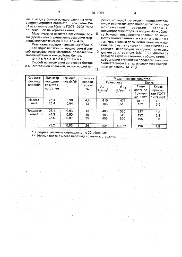 Способ изготовления заготовок болтов с многогранной головкой (патент 1811954)