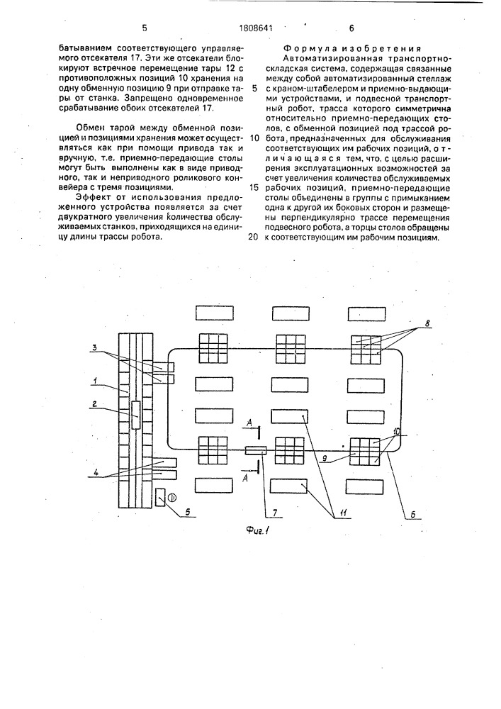 Автоматизированная транспортно-складская система (патент 1808641)