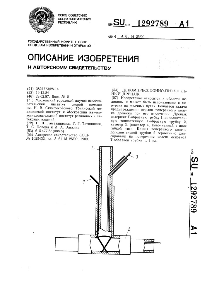 Декомпрессионно-питательный дренаж (патент 1292789)