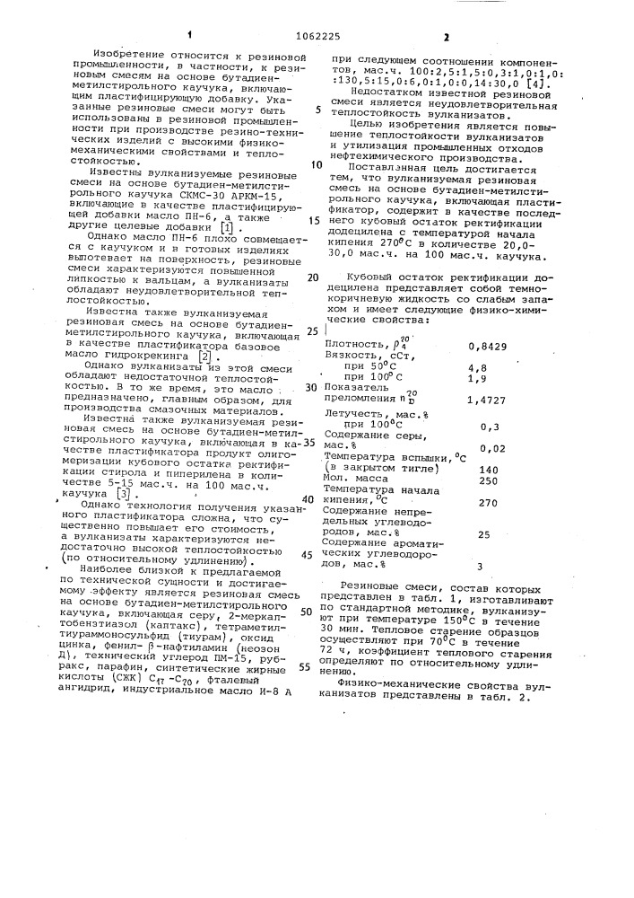 Вулканизуемая резиновая смесь (патент 1062225)