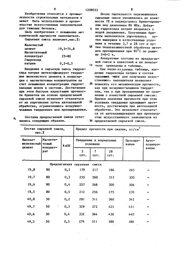 Сырьевая смесь для изготовления заполнителя (патент 1208033)