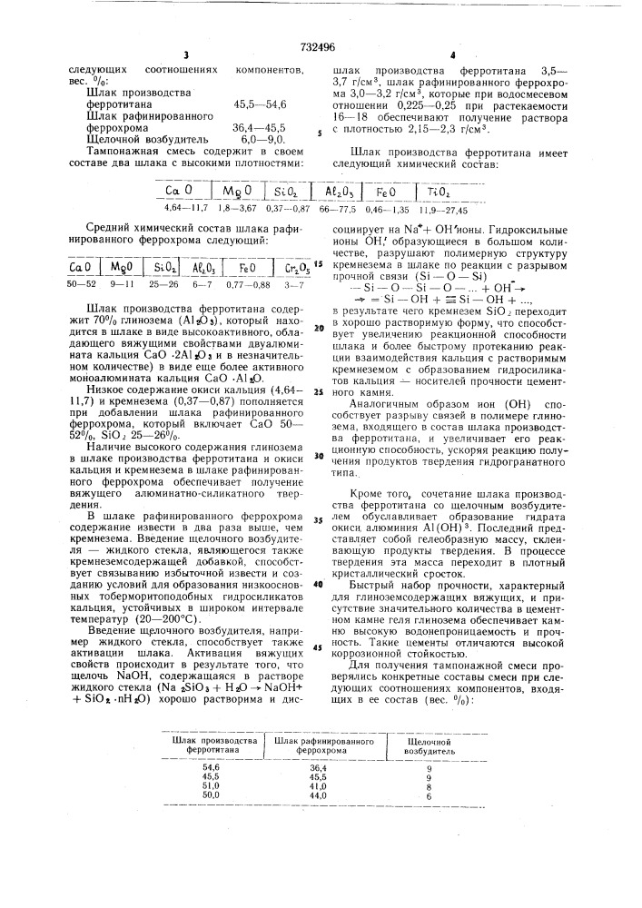 Тампонажная смесь (патент 732496)