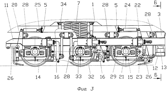 Железнодорожное тяговое транспортное средство с трехосными тележками (варианты) (патент 2307754)